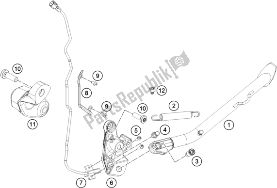 All parts for the Side / Center Stand of the KTM 890 Adventure,orange US 2021