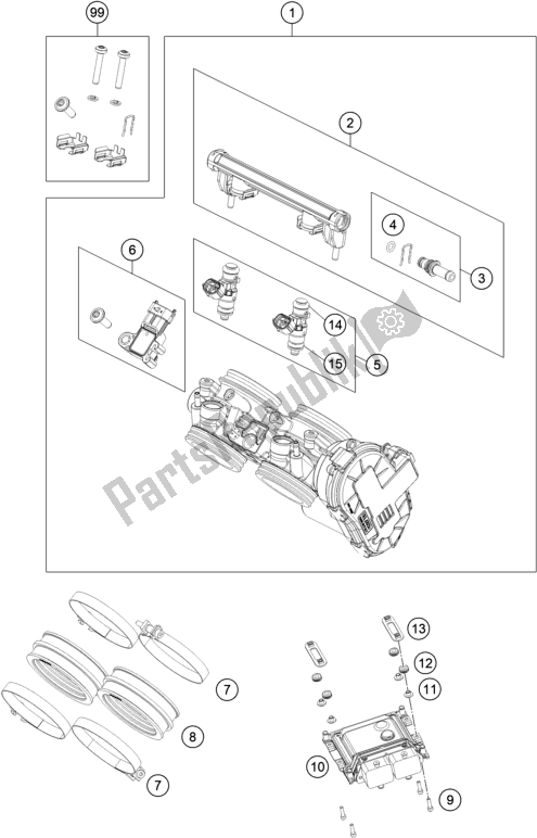 All parts for the Throttle Body of the KTM 890 Adventure,orange US 2021