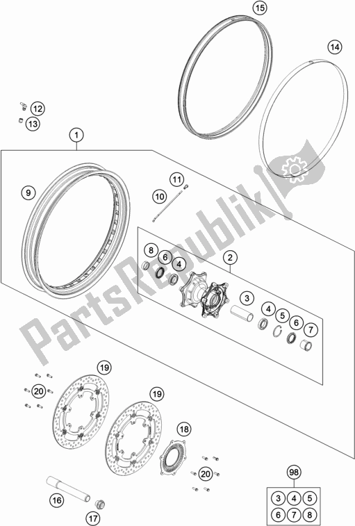 All parts for the Front Wheel of the KTM 890 Adventure R EU 2021