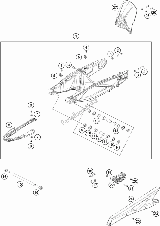 All parts for the Swing Arm of the KTM 890 Adventure R EU 2021