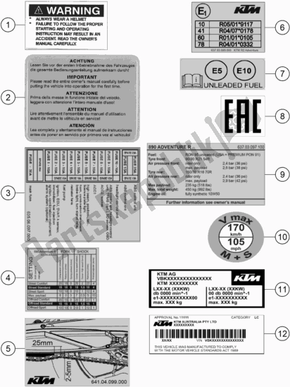 Alle onderdelen voor de Technic Information Sticker van de KTM 890 Adventure R EU 2021