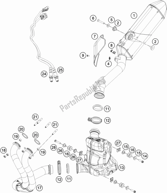 All parts for the Exhaust System of the KTM 890 Adventure R Rally EU 2021