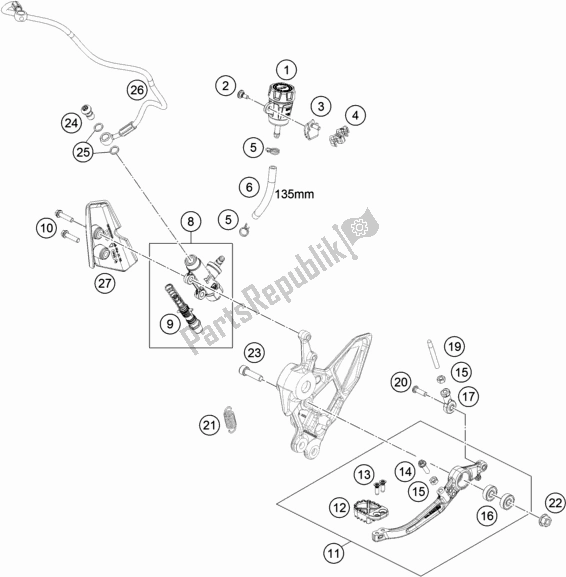 All parts for the Rear Brake Control of the KTM 890 Adventure R Rally EU 2021