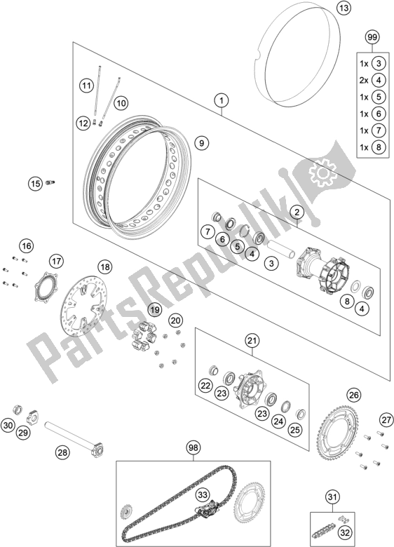 All parts for the Rear Wheel of the KTM 890 Adventure R Rally EU 2021