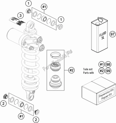 All parts for the Shock Absorber Disassembled of the KTM 890 Adventure R Rally EU 2021