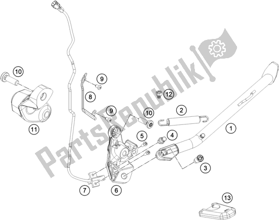 Alle onderdelen voor de Zij- / Middenstandaard van de KTM 890 Adventure R Rally EU 2021