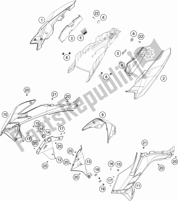 All parts for the Side Trim of the KTM 890 Adventure R Rally EU 2021