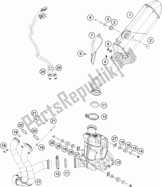 All parts for the Exhaust System of the KTM 890 Adventure R Rally US 2021