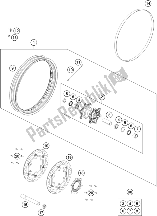 All parts for the Front Wheel of the KTM 890 Adventure R Rally US 2021