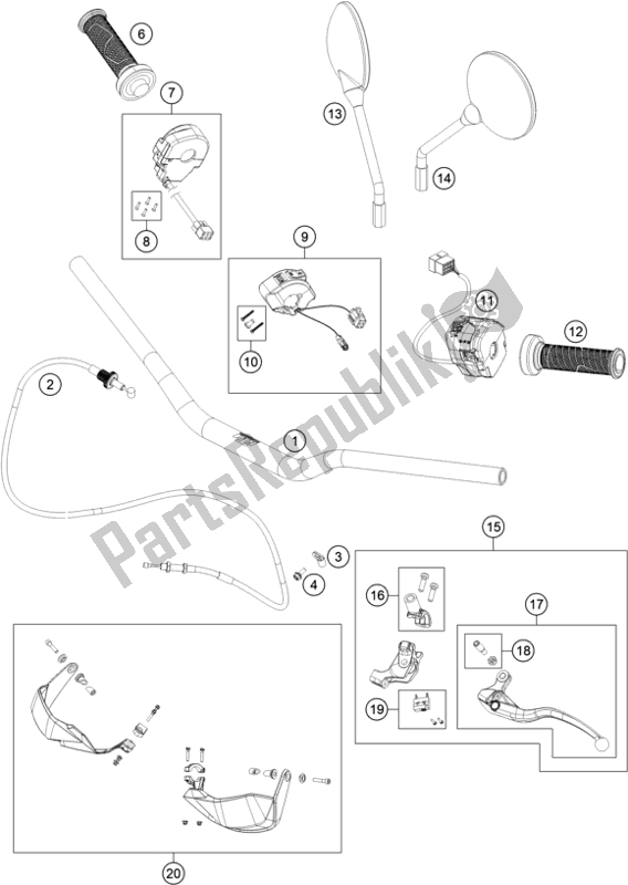 All parts for the Handlebar, Controls of the KTM 890 Adventure R Rally US 2021