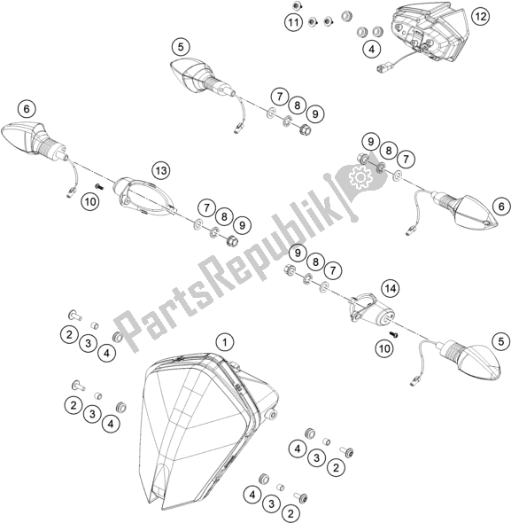 All parts for the Lighting System of the KTM 890 Adventure R Rally US 2021