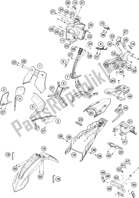 All parts for the Mask, Fenders of the KTM 890 Adventure R Rally US 2021