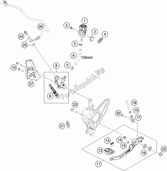 All parts for the Rear Brake Control of the KTM 890 Adventure R Rally US 2021