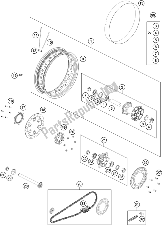 All parts for the Rear Wheel of the KTM 890 Adventure R Rally US 2021