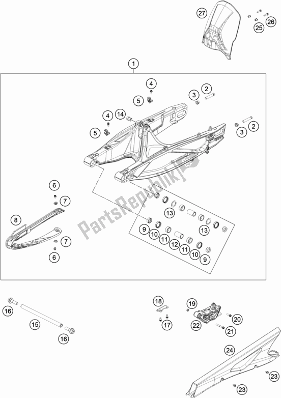 All parts for the Swing Arm of the KTM 890 Adventure R Rally US 2021