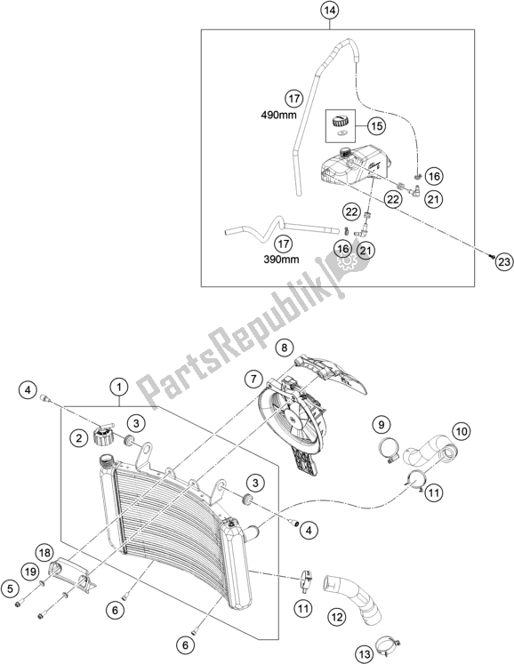 All parts for the Cooling System of the KTM 890 Adventure R US 2021