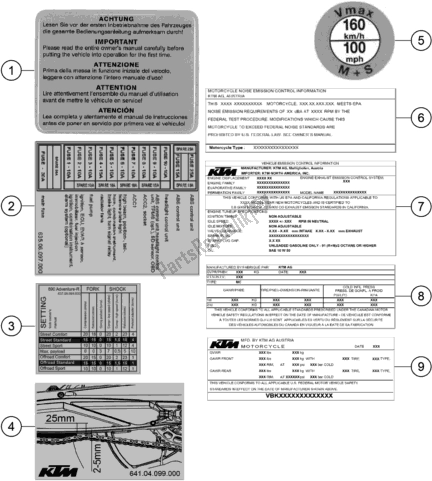All parts for the Technic Information Sticker of the KTM 890 Adventure R US 2021