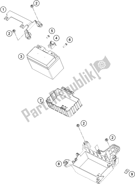 All parts for the Battery of the KTM 890 Duke R EU 2020