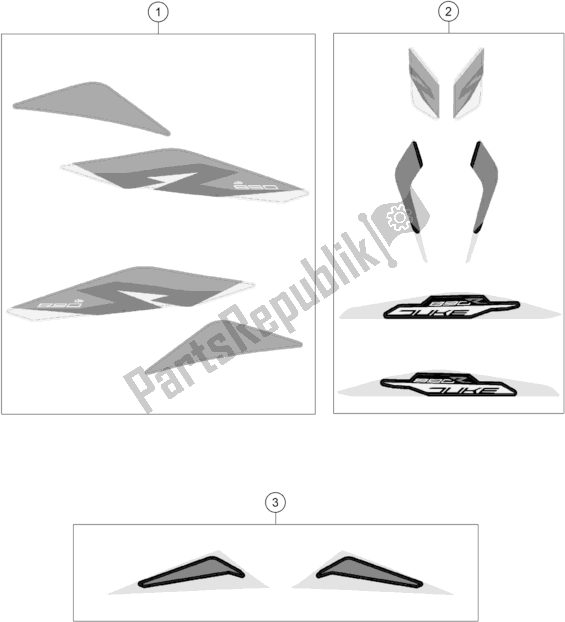 All parts for the Decal of the KTM 890 Duke R EU 2020