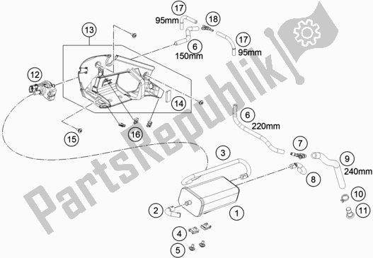 All parts for the Evaporative Canister of the KTM 890 Duke R EU 2020