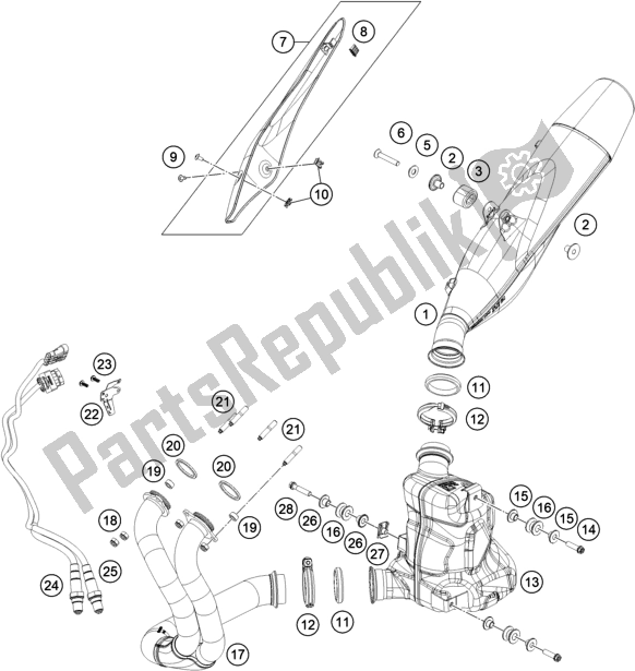 All parts for the Exhaust System of the KTM 890 Duke R EU 2020