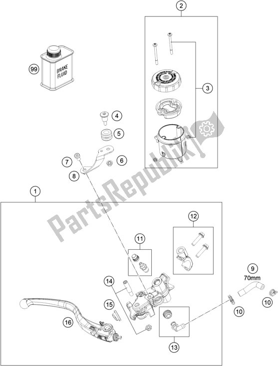 All parts for the Front Brake Control of the KTM 890 Duke R EU 2020