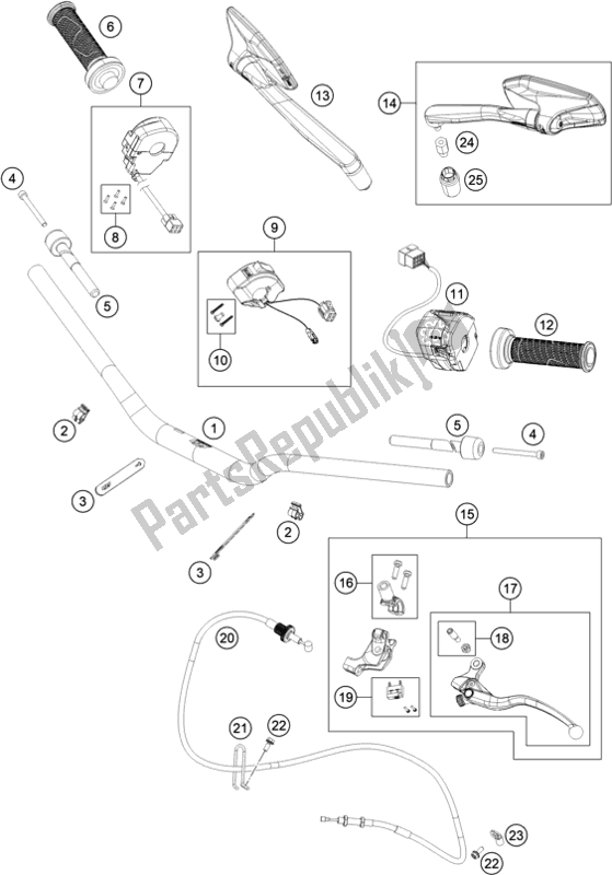 All parts for the Handlebar, Controls of the KTM 890 Duke R EU 2020