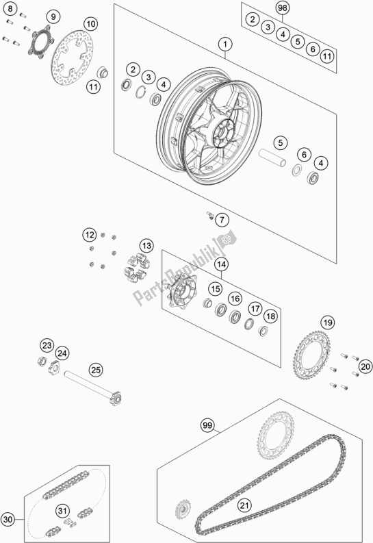 All parts for the Rear Wheel of the KTM 890 Duke R EU 2020