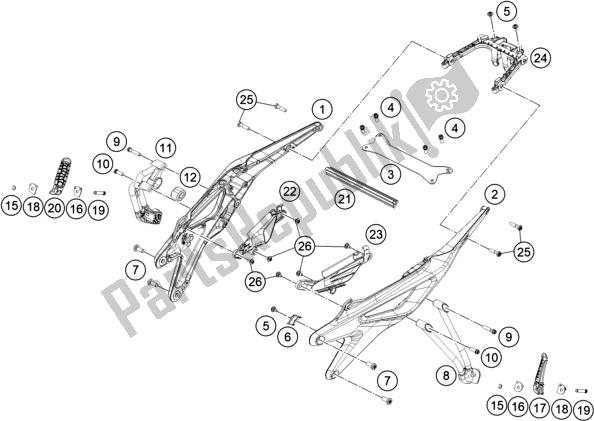All parts for the Subframe of the KTM 890 Duke R EU 2020