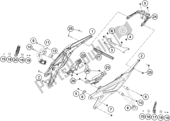 Alle onderdelen voor de Subframe van de KTM 890 Duke R EU 2020