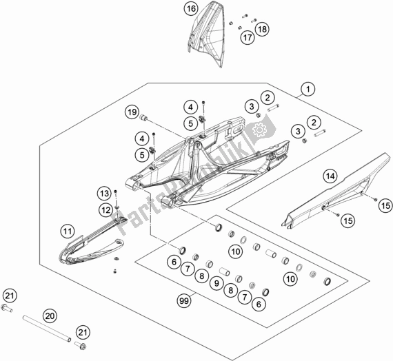 All parts for the Swing Arm of the KTM 890 Duke R EU 2020