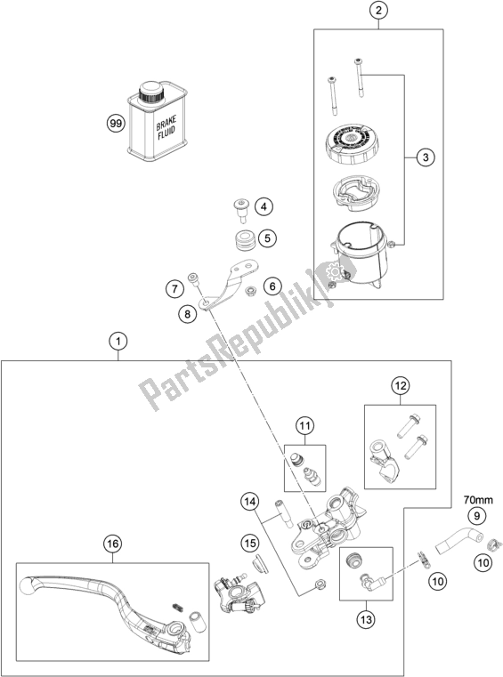 All parts for the Front Brake Control of the KTM 890 Duke R EU 2021