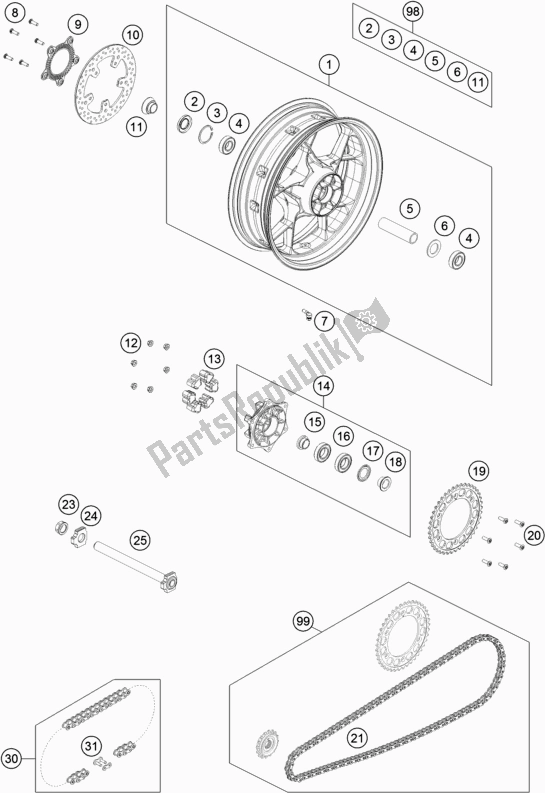 All parts for the Rear Wheel of the KTM 890 Duke R EU 2021