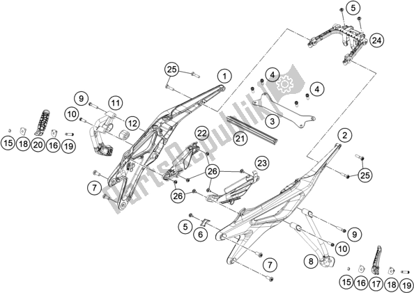 All parts for the Subframe of the KTM 890 Duke R EU 2021