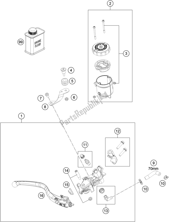 All parts for the Front Brake Control of the KTM 890 Duke R US 2020
