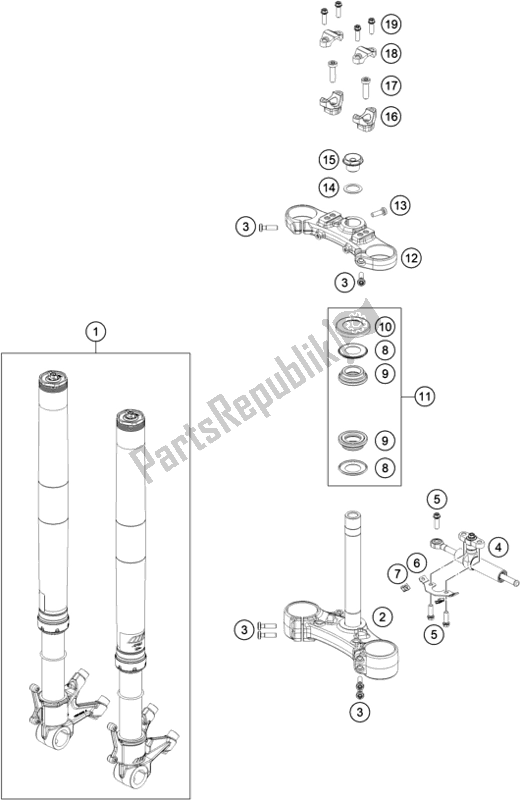 All parts for the Front Fork, Triple Clamp of the KTM 890 Duke R US 2020