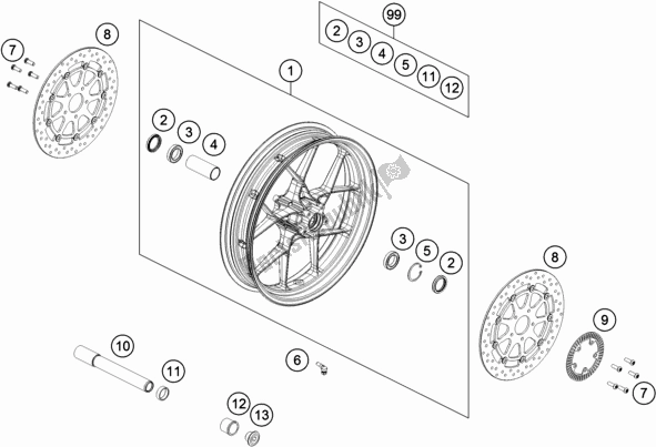 All parts for the Front Wheel of the KTM 890 Duke R US 2020