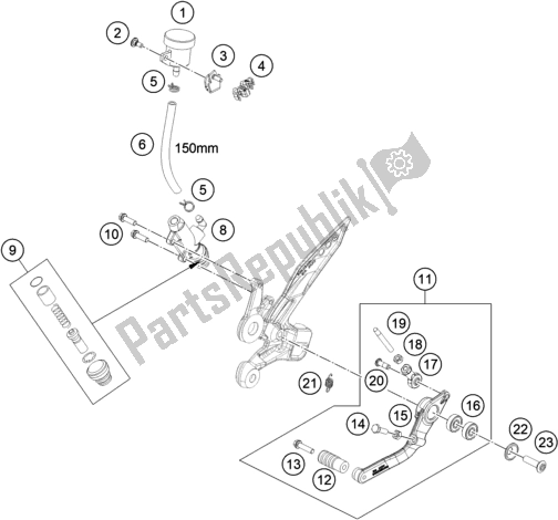 All parts for the Rear Brake Control of the KTM 890 Duke R US 2020