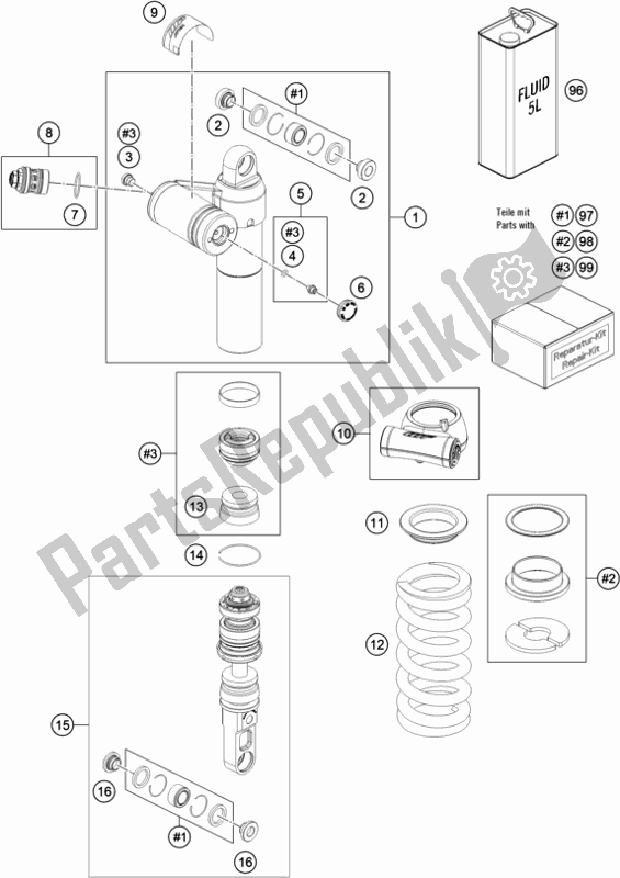 Tutte le parti per il Ammortizzatore Smontato del KTM 890 Duke R US 2020