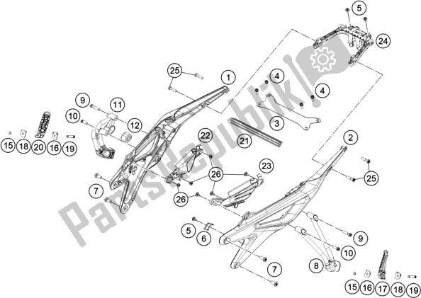 All parts for the Subframe of the KTM 890 Duke R US 2020