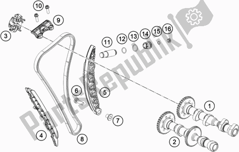 All parts for the Timing Drive of the KTM 890 Duke R US 2020