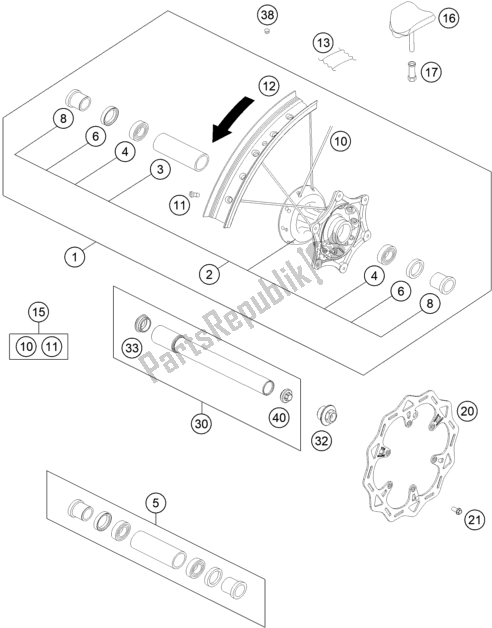 All parts for the Front Wheel of the KTM EC 250 EU 2021