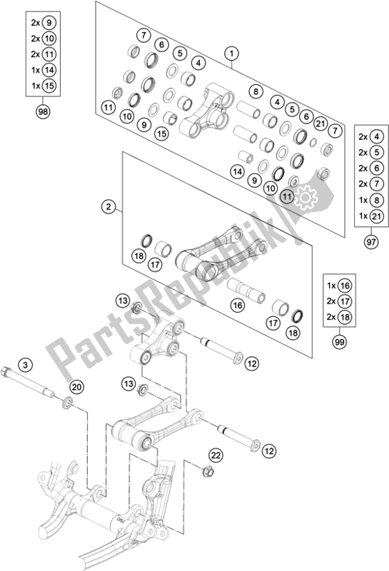 All parts for the Pro Lever Linking of the KTM EC 250 EU 2021