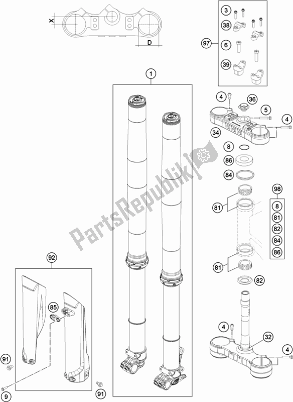 Tutte le parti per il Forcella Anteriore, Pinza Tripla del KTM EC 250F EU 2021