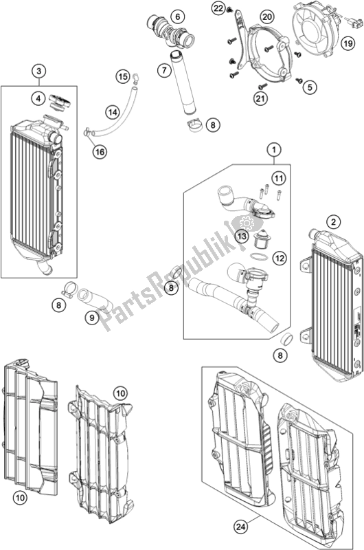 All parts for the Cooling System of the KTM EC 300 EU 2021