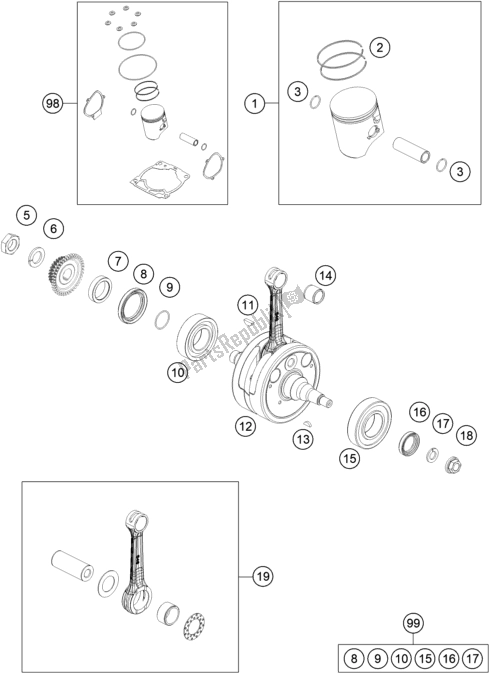 All parts for the Crankshaft, Piston of the KTM EC 300 EU 2021