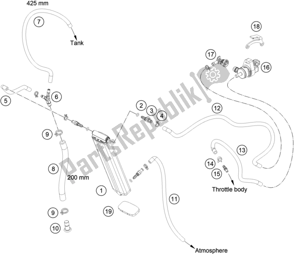 All parts for the Evaporative Canister of the KTM EC 300 EU 2021