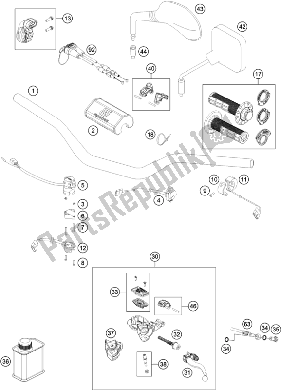 All parts for the Handlebar, Controls of the KTM EC 300 EU 2021