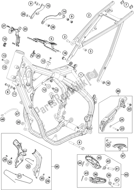 All parts for the Frame of the KTM EC 300 US 2021
