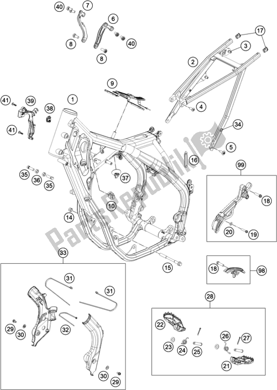 All parts for the Frame of the KTM EC 350F EU 2021